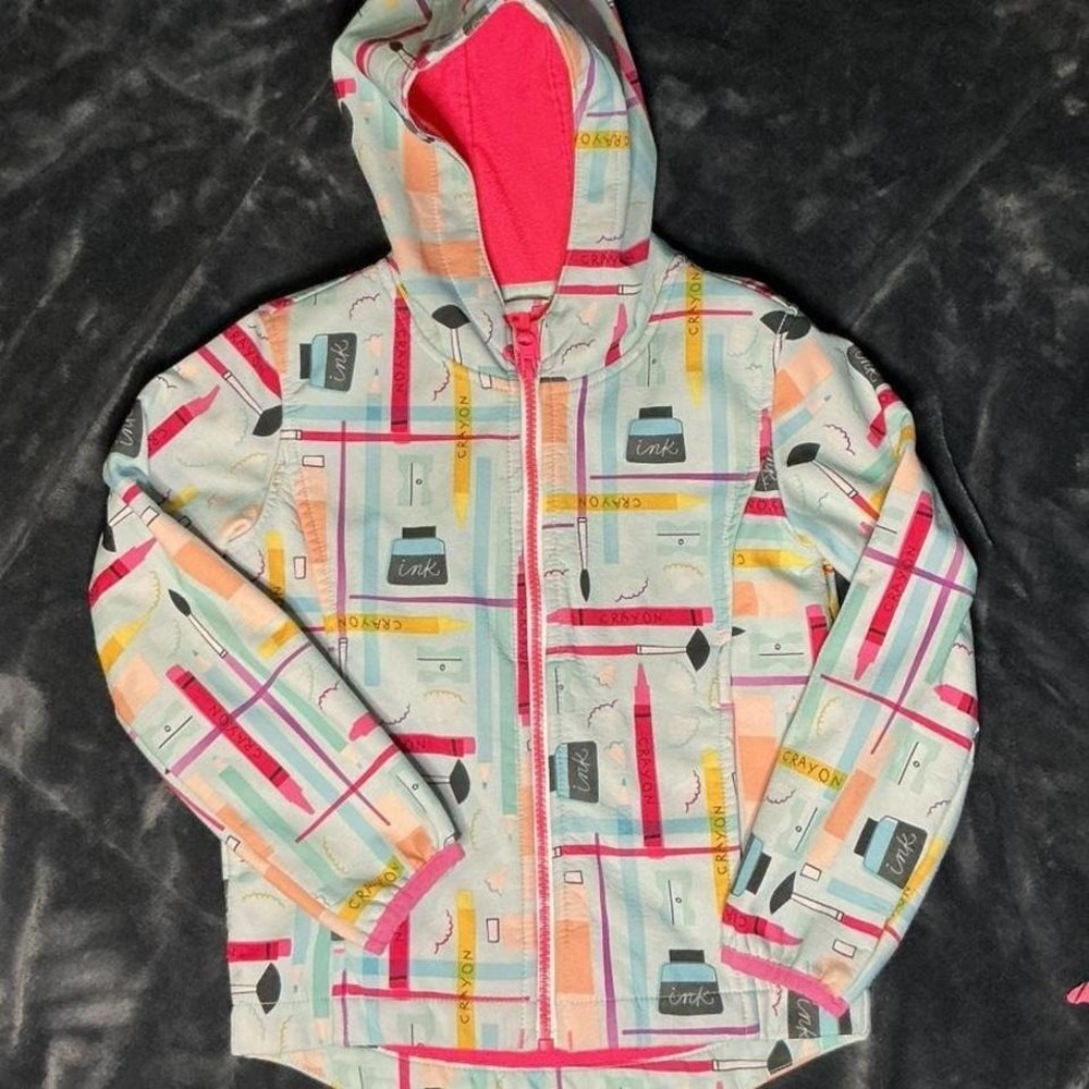 Cat & Jack School Time Zip Up Raincoat with Hood Kid's Size 6 W/ Inner Pockets